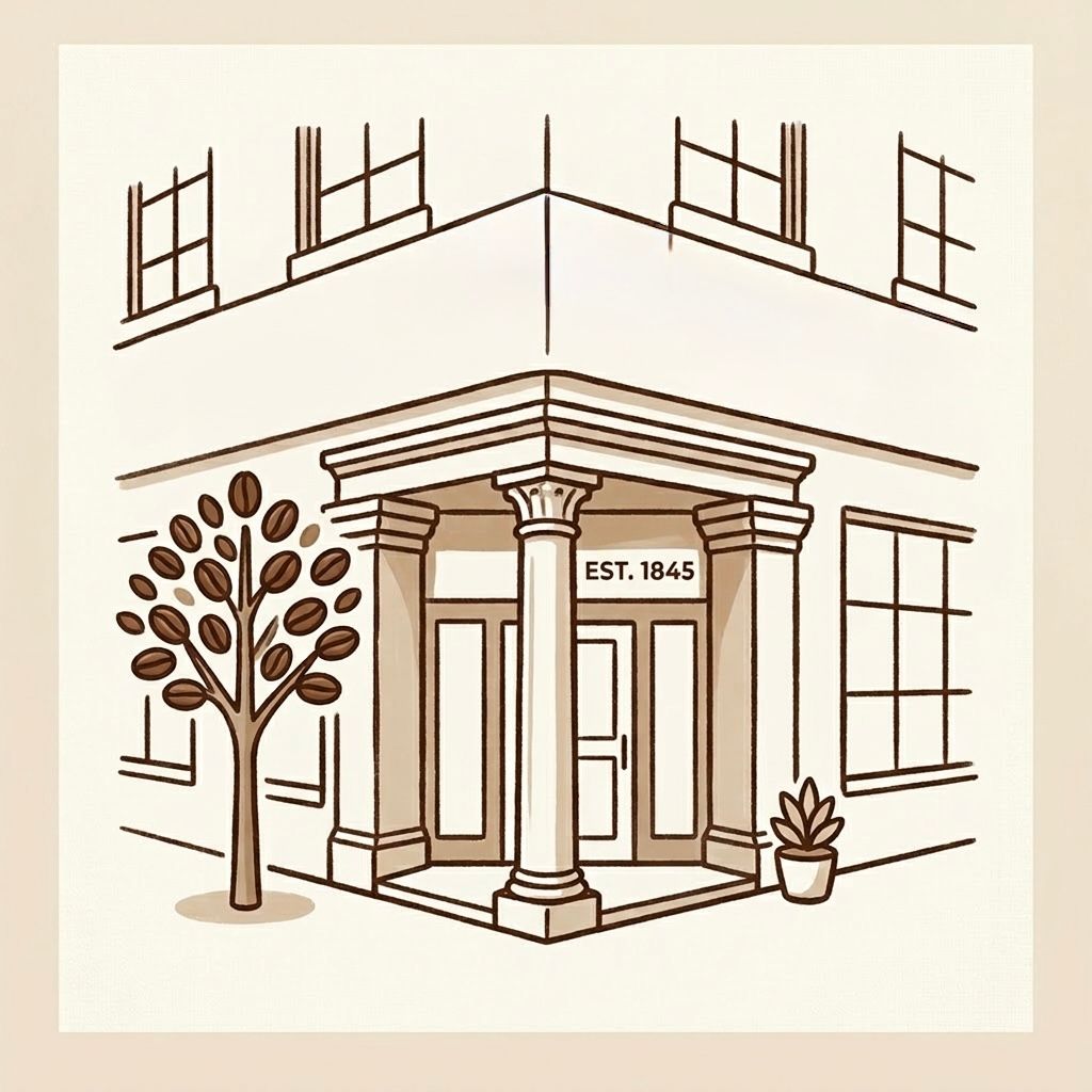 Intimate editorial view of a rustic coffee shop interior with wooden beams, soft light, and a barista preparing a pour-over