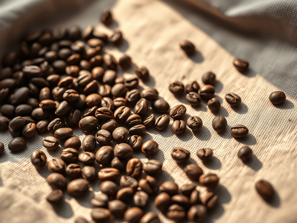 Coffee beans on linen