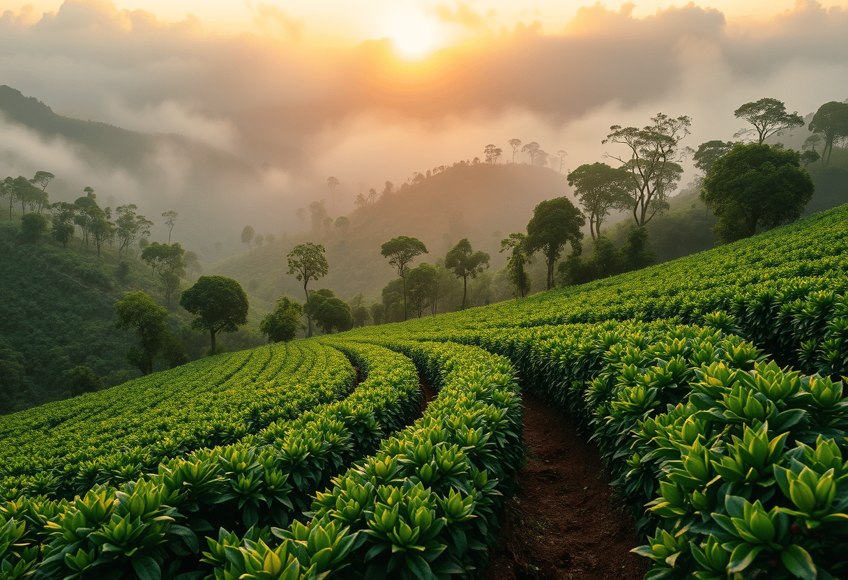 Coffee farm at sunrise